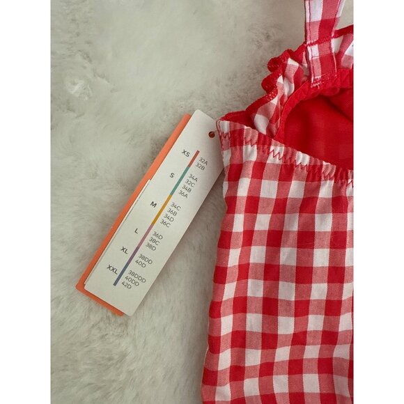 Colsie size XS Red Gingham Crop Corset Bra Top Shirred Smocked back NEW - Picture 5 of 5